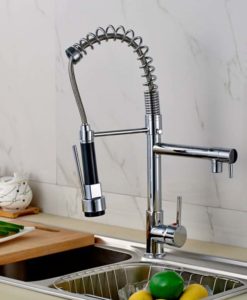 Alger Chrome Finish Dual Spout Kitchen Sink Faucet with Pull Out Sprayer 1