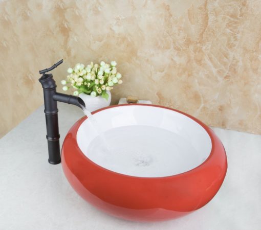 Ayers Ceramic Red Bathroom Sink, Oil Rubbed Bronze & Pop-Up Drain Combo 2
