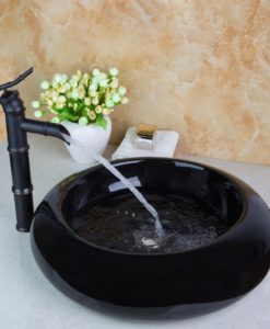 Ayers Black Ceramic Bathroom Sink, Oil Rubbed Bronze & Pop-Up Drain Combo