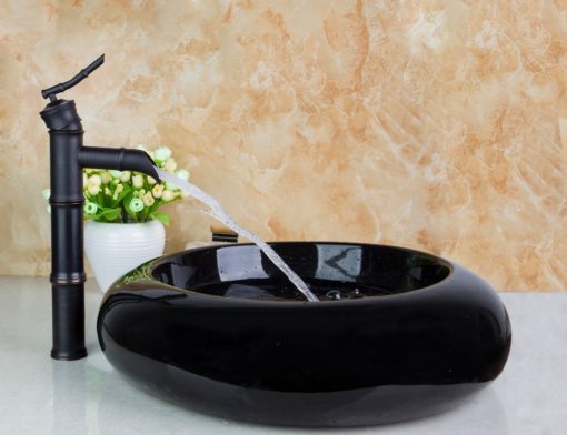 Ayers Black Ceramic Bathroom Sink, Oil Rubbed Bronze & Pop-Up Drain Combo