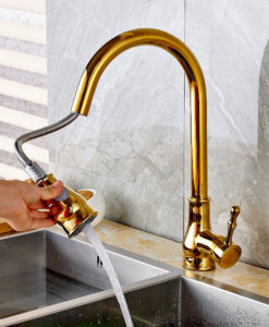 Calypso Golden Kitchen Sink Faucet with Pull Out Sprayer 4