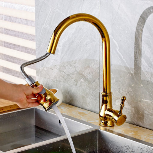 Calypso Golden Kitchen Sink Faucet with Pull Out Sprayer 4