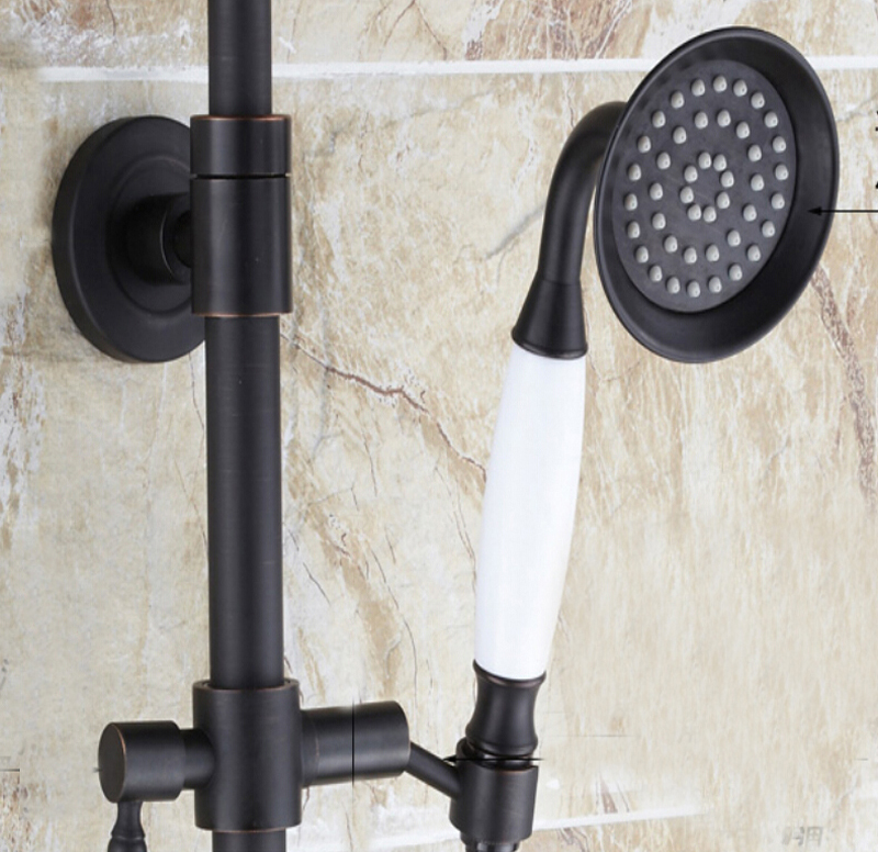 Cascades Oil Rubbed Bronze Wall Mounted RainFall Shower Head with Handheld Shower & Tub Spout Bronze Tub Spout With Handheld Shower Diverter