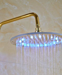 Catawba Gold Finish Wall Mounted Round LED RainFall Shower Head with Handheld Shower & Tub Spout (8