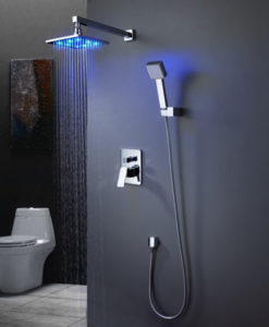 Chittenango Wall Mounted Thermostatic Hot & Cold Water LED RainFall Shower Head, Handshower & Control Valves