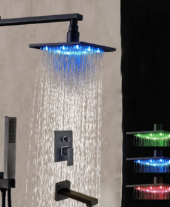 Clifty Oil Rubbed Bronze Hot & Cold Water LED Rain Fall Shower Set with Handheld Shower & Tub Spout (8", 10", 12", 14", 16")