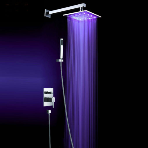 Cohoes 10" Wall Mounted Thermostatic Hot & Cold Water LED RainFall Shower Head, Handshower & Control Valves