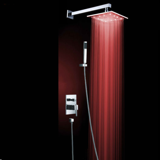 Cohoes 10" Wall Mounted Thermostatic Hot & Cold Water LED RainFall Shower Head, Handshower & Control Valves