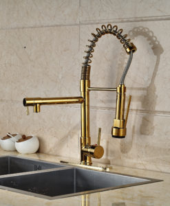 Cornet Gold Finish Kitchen Sink Faucet with Dual Spouts & Cover Plate 2
