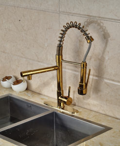 Cornet Gold Finish Kitchen Sink Faucet with Dual Spouts & Cover Plate 2