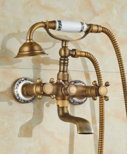 Cullasaja Antique Brass Finish Telephone Hand Shower with Bathtub Faucet & Mixer 1