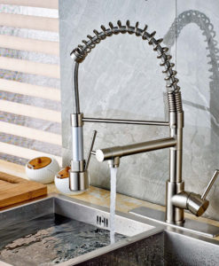 Cumberland Brushed Nickel LED Kitchen Sink Faucet with Dual Spouts 6