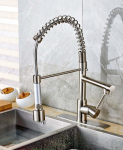 Cumberland Brushed Nickel Hot & Cold Water LED Kitchen Sink Faucet with Dual Spouts