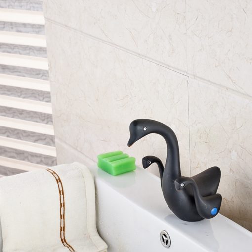 Cunningham Deck-Mounted Swan Shaped Oil Rubbed Bronze Bathroom Sink Faucet 1