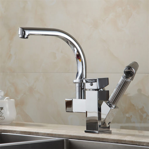 Hemmed Chrome Kitchen Sink Faucet with Pullout Sprayer 7