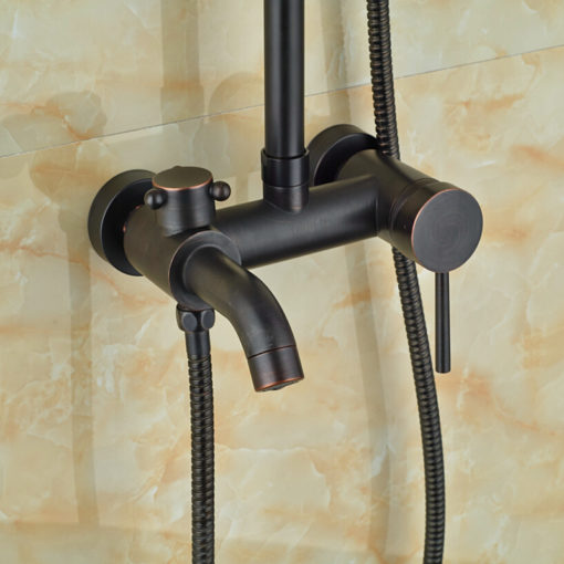 Linville Oil Rubbed Bronze Wall Mounted Square Hot & Cold Water LED RainFall Shower Head with Handheld Shower & Tub Spout (8", 10", 12", 16")