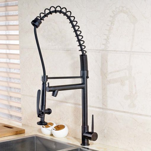 Magney Oil Rubbed Bronze Finish Dual Spout Kitchen Sink Faucet with Pull Out Sprayer 1