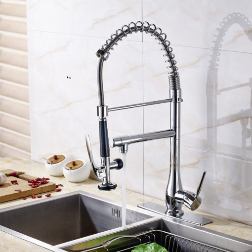 Minneopa Brushed Chrome Finish Dual Spout Kitchen Sink Faucet with Pull Out Sprayer 2