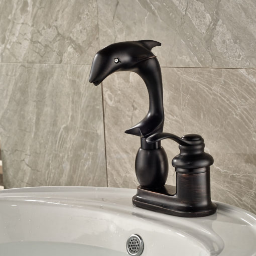 Moxie Deck-Mounted Dolhin Oil Rubbed Bronze Bathroom Sink Faucet 2