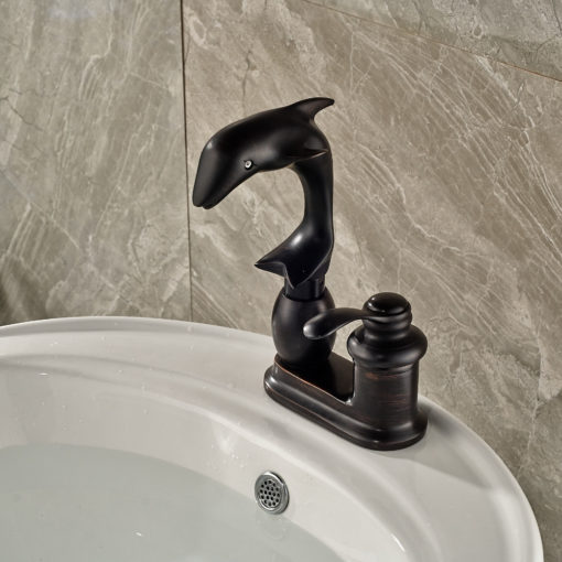Moxie Deck-Mounted Dolhin Oil Rubbed Bronze Bathroom Sink Faucet 2