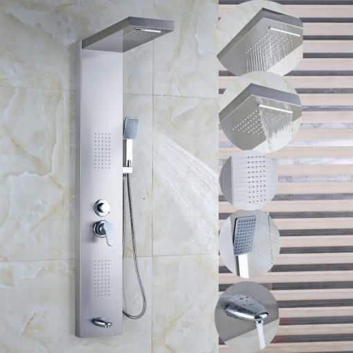 Sentinel Brushed Nickel Massage Shower Panel System with Shower Head & Body Massage Jets