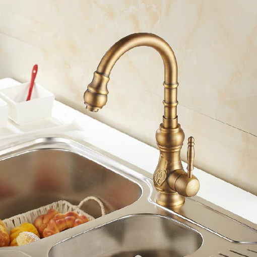 Trinchera Antique Brass Single Handle Kitchen Sink Faucet 1