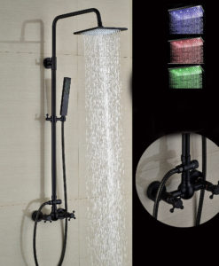 Walker Oil Rubbed Bronze Wall Mounted 8" Square Hot & Cold Water LED RainFall Shower Head with Handheld Shower