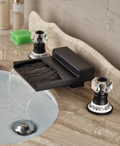 Yakso Dual Handle Oil Rubbed Bronze Water Fall Bathroom Sink Faucet with Hot & Cold Water Mixer 1