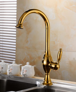 Asbestos Deck Mount Rotatable Antique Brass Single Handle Kitchen Faucet with Hot Cold Mixer