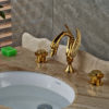Dingmans Swan Shaped Gold Finish Dual Handle Bathroom Sink Faucet with Hot & Cold Mixer 2