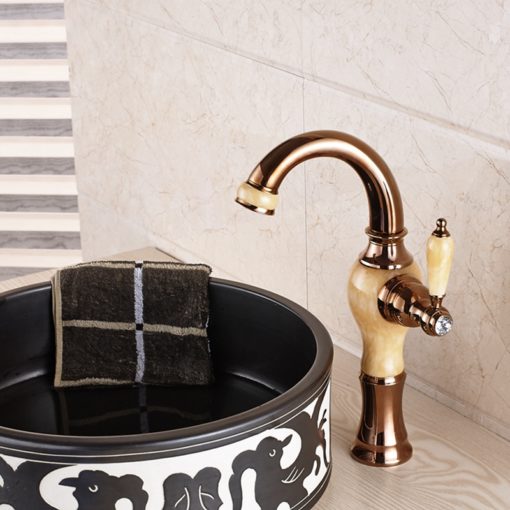 Fulmer Single Handle Luxury Rose Gold Brass & Ceramic Bathroom Sink Faucet with Hot & Cold Mixer 4