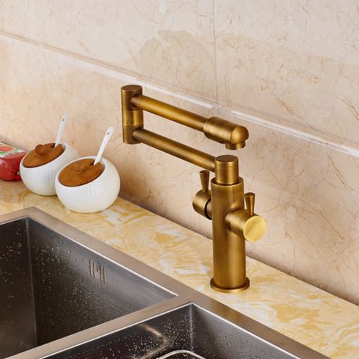 Glendale Deck-Mounted Antique Brass Dual Handle Pot Filler Kitchen Faucet 6