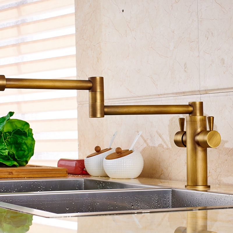 Glendale Deck-Mounted Antique Brass Dual Handle Pot Filler Kitchen Faucet 6