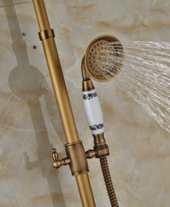 Scudders Antique Brass Finish Wall Mounted RainFall Shower Set with Handheld Shower, Tub Spout and Hot & Cold Mixer 1