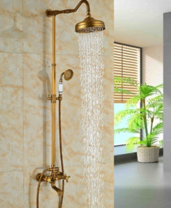 Scudders Antique Brass Finish Wall Mounted RainFall Shower Set with Handheld Shower, Tub Spout and Hot & Cold Mixer 6