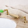 Wallalute Deck Mounted Dual Handle Gold Waterfall Bathroom Sink Faucet with Hot & Cold Water Mixer 1