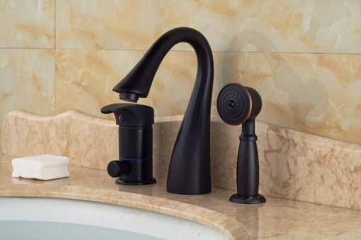 Buy Now Franklin Luxury 3 Hole Deck Mount Oil Rubbed Bronze Bathtub Shower Faucet On Sale with Hot Cold Mixer 2