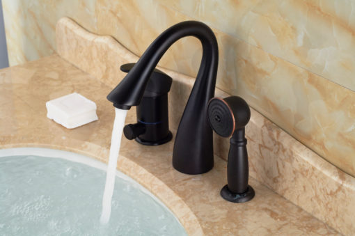 Buy Now Franklin Luxury 3 Hole Deck Mount Oil Rubbed Bronze Bathtub Shower Faucet On Sale with Hot Cold Mixer 2