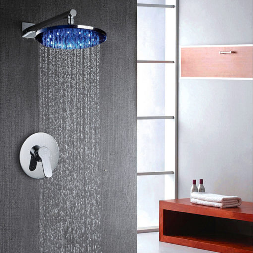 Buy Palouse Wall Mount LED Rain Shower System with Rainfall Shower Head with Led Lights & Single Handle Mixer Valve Online Now Freeshipping