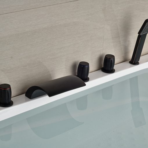 Kautz Luxury 5 Hole Deck Mount Oil Rubbed Bronze Waterfall Bathtub Shower Faucet On Sale with Hot Cold Mixer 1