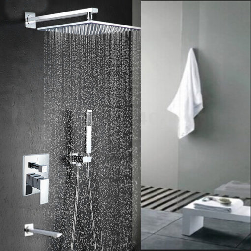 Malachite Wall Mount 12 Inch Rainfall Shower Head with Hand Held Shower, Tub spout & Mixer Valve 3