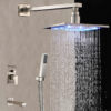 Miller Exposed Shower System with Wall Mount Brushed Nickel LED Shower Head, Hand Held Shower, Tub Spout & Mixer Valve 1