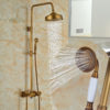 Nellie Antique Brass Shower Set with 8 Inch Antique Brass Rain Shower Head, Handheld Shower, Tub Spout & Hot Cold Mixer Valve